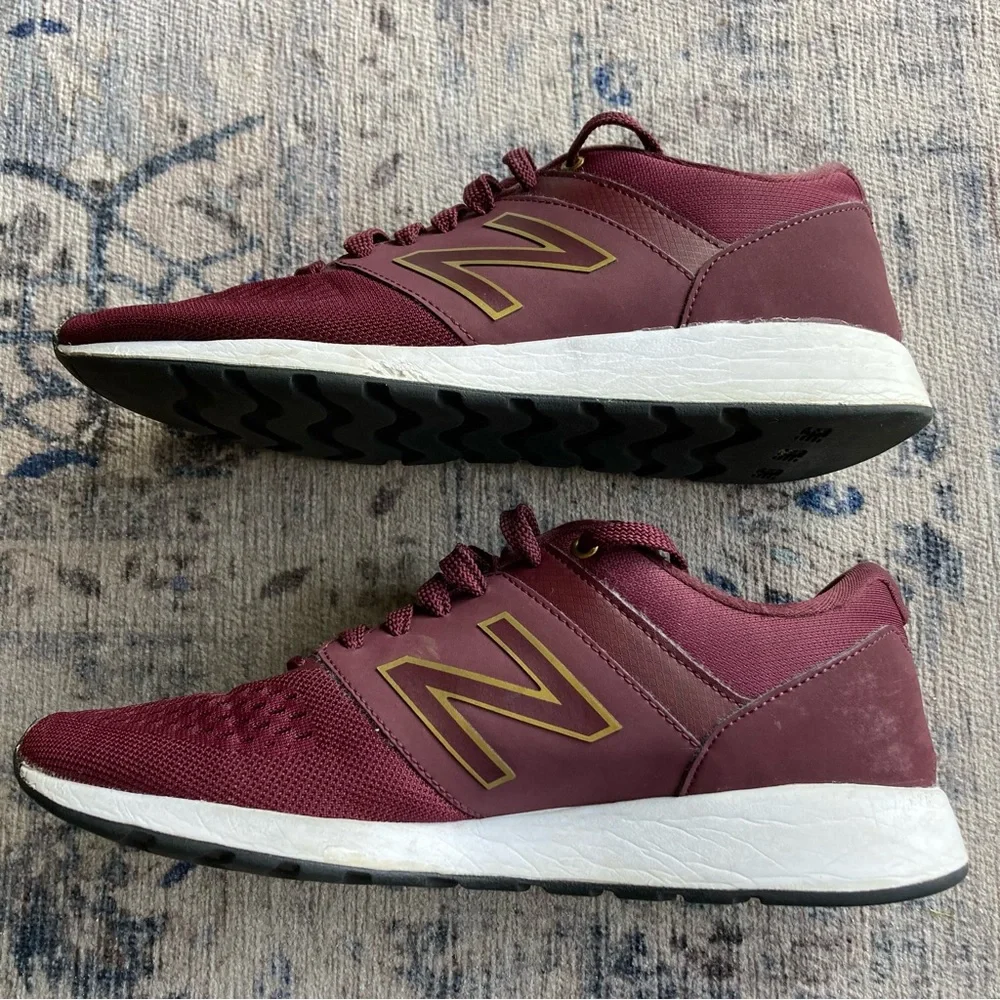 New Balance women’s Burgundy Sneakers with Gold Accent